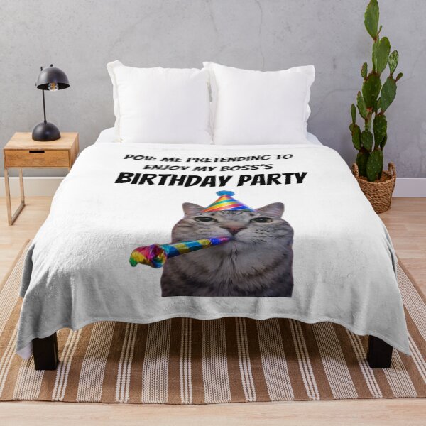Item preview, Funny Cat Birthday Party Meme – Pretending to Enjoy My Boss's Birthday | Sarcastic Office Humor designed and sold by Kruti Collection.