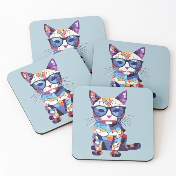 Item preview, Cool Mosaic Stained Glass Cat with Sunglasses, Modern Feline Art designed and sold by designmari.