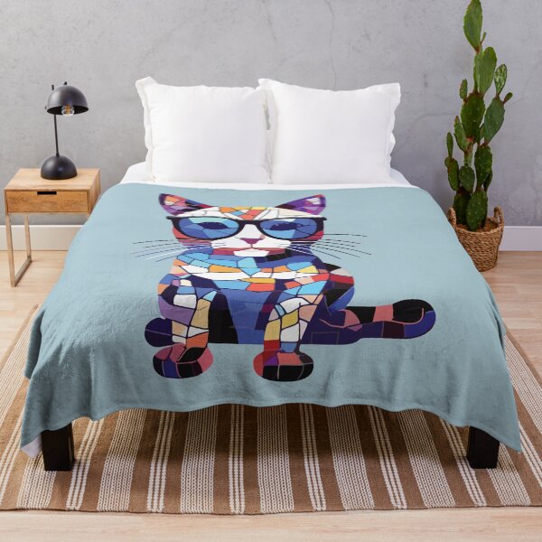 Item preview, Cool Mosaic Stained Glass Cat with Sunglasses, Modern Feline Art designed and sold by designmari.
