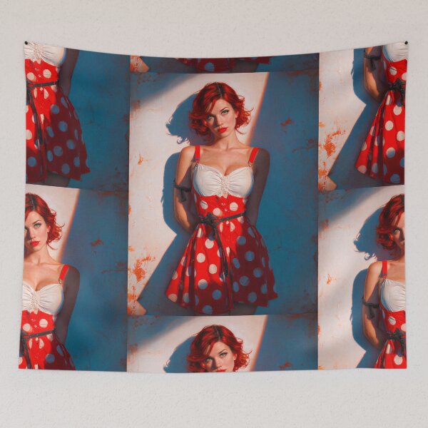 Item preview, Vintage Pin Up Woman Red Polka Dot Dress designed and sold by Mr Ai Shop.