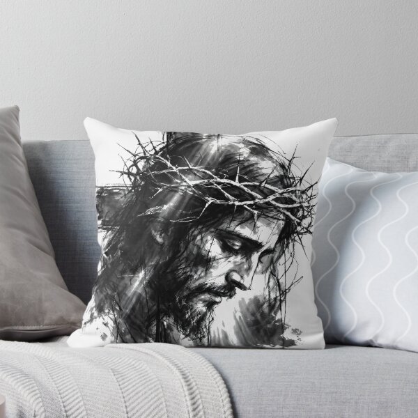 Item preview, The Face of Grace Abstract Charcoal Jesus on Cross Crown of Thorns Christian Faith Art designed and sold by BiiiG.