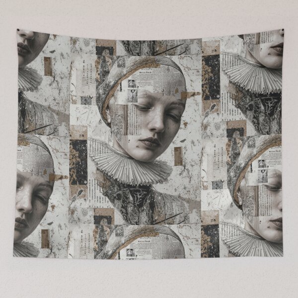 Item preview, Vintage Surreal Woman Newspaper Collage Portrait designed and sold by Mr Ai Shop.