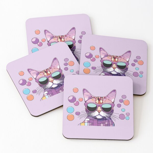 Item preview, Cool Mosaic Stained Glass Cat wCool Mosaic Cat with Purple Sunglasses & Bubbles, Modern Pop Art Felineith Sunglasses, Modern Feline Art geometric designed and sold by designmari.