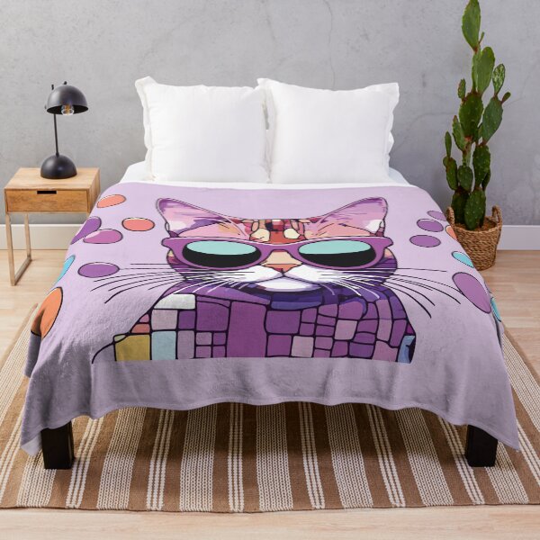 Item preview, Cool Mosaic Stained Glass Cat wCool Mosaic Cat with Purple Sunglasses & Bubbles, Modern Pop Art Felineith Sunglasses, Modern Feline Art geometric designed and sold by designmari.