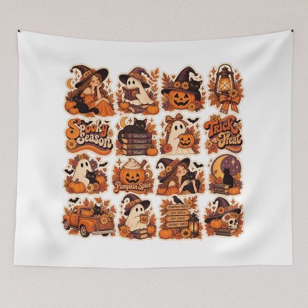 Item preview,  Vintage Halloween Sticker Sheet – Retro Pumpkins, Witches & Black Cats designed and sold by PaginaBrew.