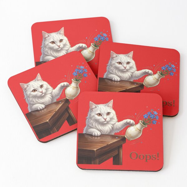 Item preview, Funny White Cat Knocking Over Flower Vase Oops Art designed and sold by Northern Glow Art.