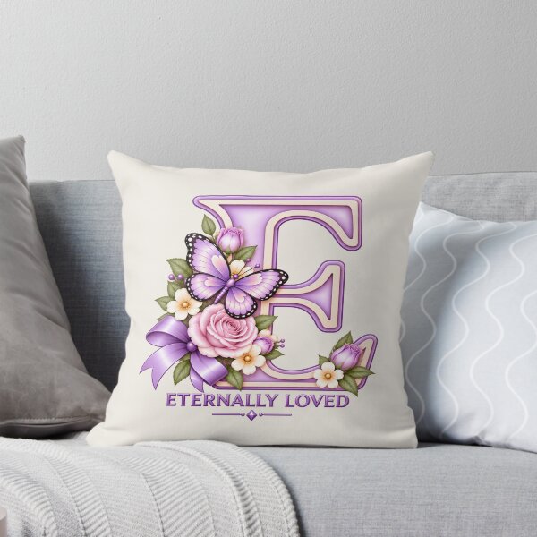 Item preview, Eternally Loved Letter E – Lavender Butterfly Christian Floral Monogram designed and sold by HO•Designs.