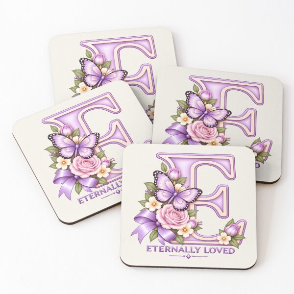 Item preview, Eternally Loved Letter E – Lavender Butterfly Christian Floral Monogram designed and sold by HO•Designs.