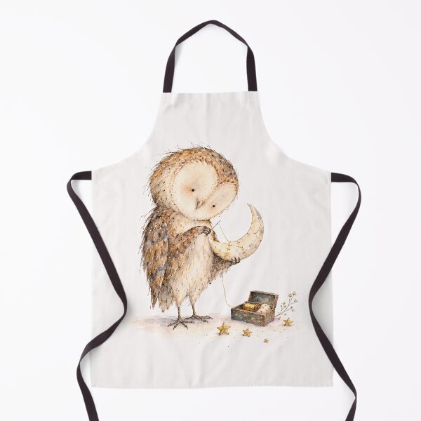 Item preview, The Moon Mender, Little Owl Sewing the Moon | Watercolor Art designed and sold by VelvetClawStudio.