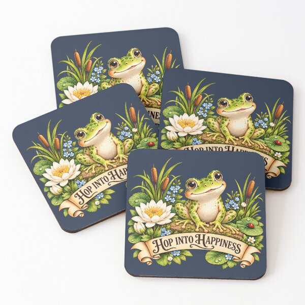 Item preview, Hop Into Happiness – Cute frog with water lily & pond flowers designed and sold by thirtyonestars.