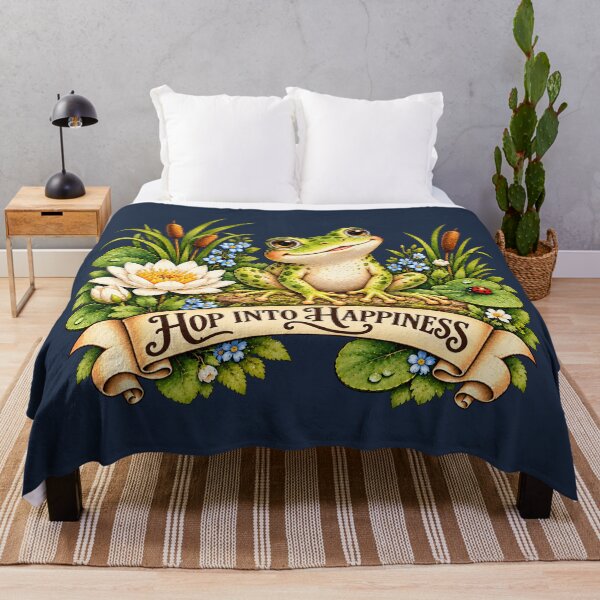 Item preview, Hop Into Happiness – Cute frog with water lily & pond flowers designed and sold by thirtyonestars.