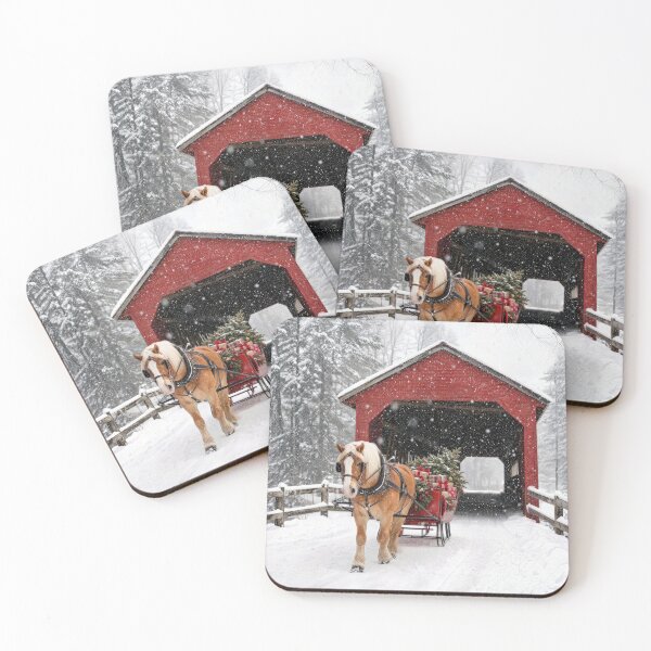 Item preview, Christmas Horse and Sleigh by a Covered Bridge designed and sold by Maria Dryfhout.