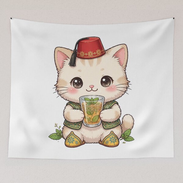 Item preview, Cute Moroccan Cat Fez Mint Tea Babouche designed and sold by Cyber Gold Studio.