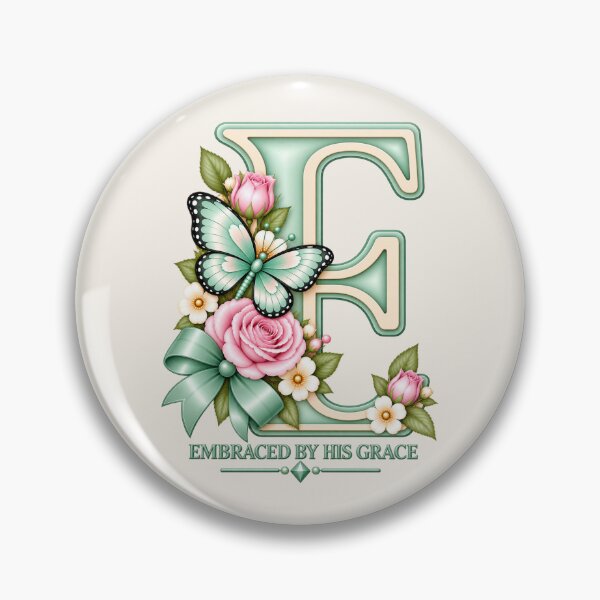 Item preview, Embraced by His Grace Letter E – Mint Green Butterfly Christian Floral Monogram designed and sold by HO•Designs.