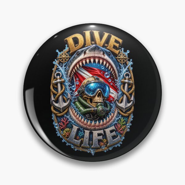 Item preview, Dive Life – Shark Jaws & Scuba Diver Skull Nautical Emblem designed and sold by ArtistWill.