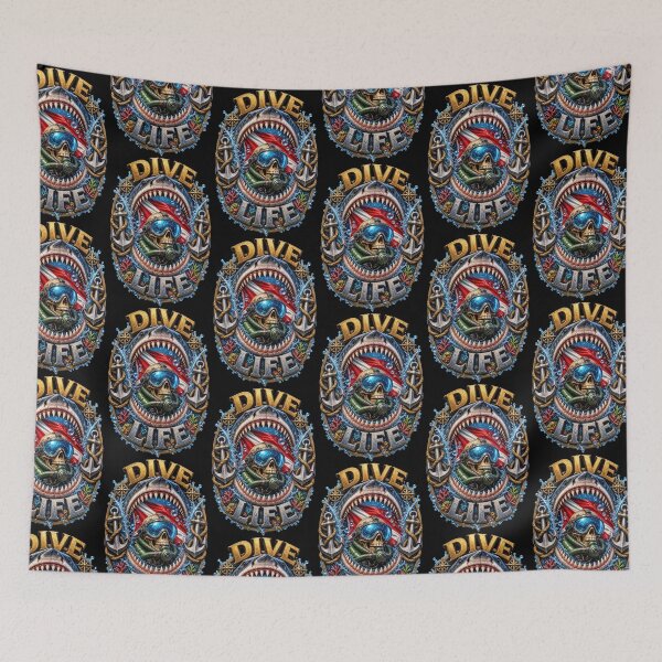 Item preview, Dive Life – Shark Jaws & Scuba Diver Skull Nautical Emblem designed and sold by ArtistWill.