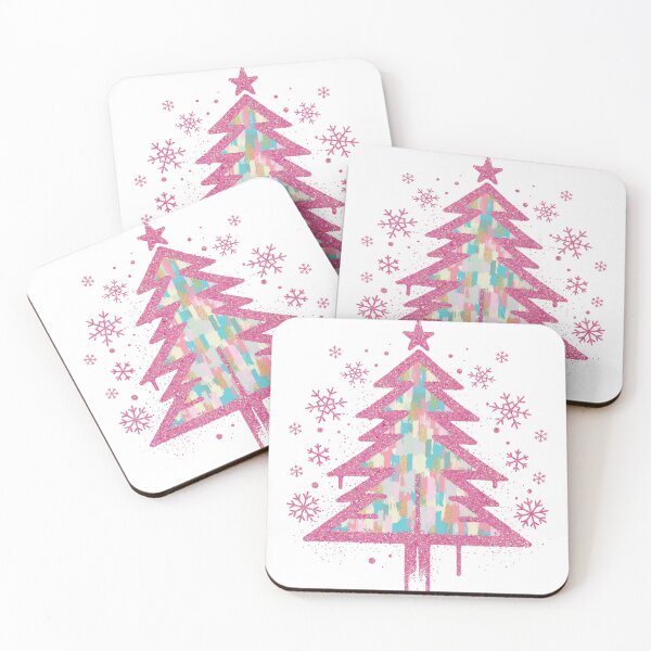 Item preview, Pastel Christmas Tree with Pink Glitter Style Snowflakes designed and sold by Pattern Arbor .