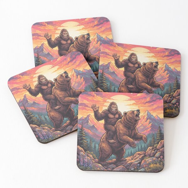 Item preview, Stay Wild Stay Weird Bigfoot Riding Bear Funny Outdoors designed and sold by FrozenFits.