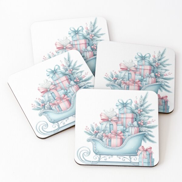 Item preview, Pastel Blue Christmas Sleigh with Pink Bow Gifts designed and sold by Pattern Arbor .