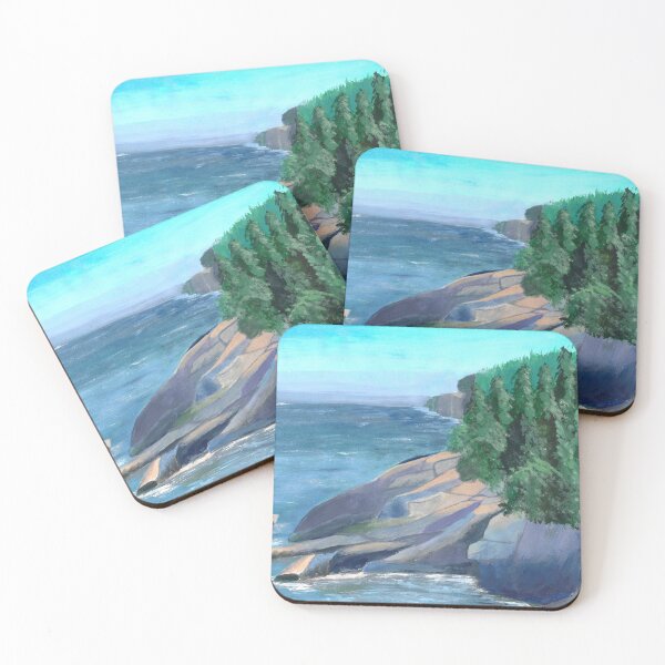 Item preview, Maine Coast Painting, Rocky Shoreline & Pines designed and sold by AshleyMobleyArt.