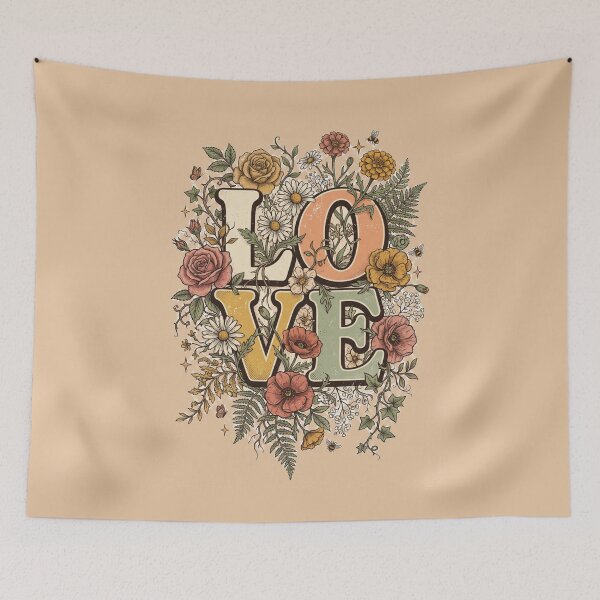 Item preview, Retro LOVE Floral Vintage Typography - 70s Botanical Wildflowers designed and sold by DesignArtique.