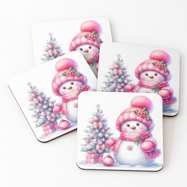 Item preview, Pretty Pink Snowman with Frosted Christmas Tree designed and sold by Pattern Arbor .