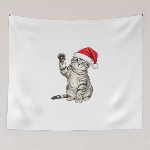 Item preview, Tabby Cat in Santa Hat Waving designed and sold by BladiWChampion.