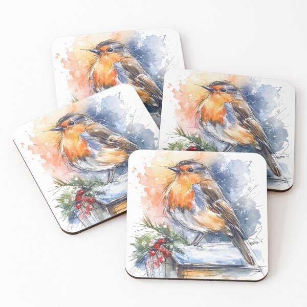 Item preview, Vibrant Christmas Robin Perched on a Branch designed and sold by kolonjArt.