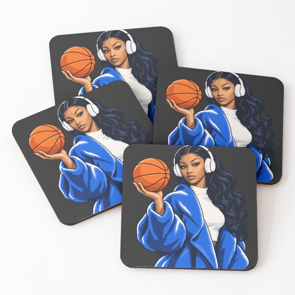 Item preview, Angel Reese Blue Coat Headphones Basketball Confident Portrait designed and sold by Pliable.