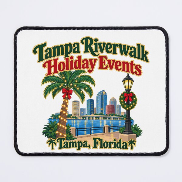 Item preview, Tampa Florida Christmas Palm Tree Lights Downtown Skyline River Lamppost Wreath designed and sold by IRON WINGS /USAF.