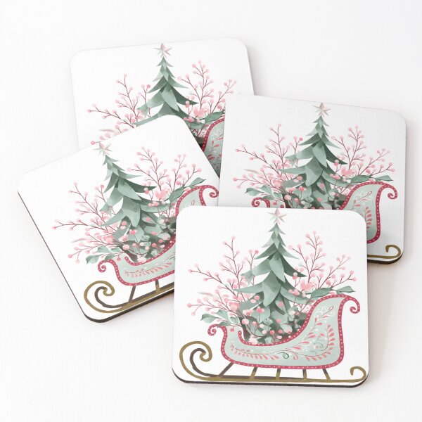 Item preview, Pastel Christmas Sleigh with Evergreen Tree and Pink Berries designed and sold by Pattern Arbor .