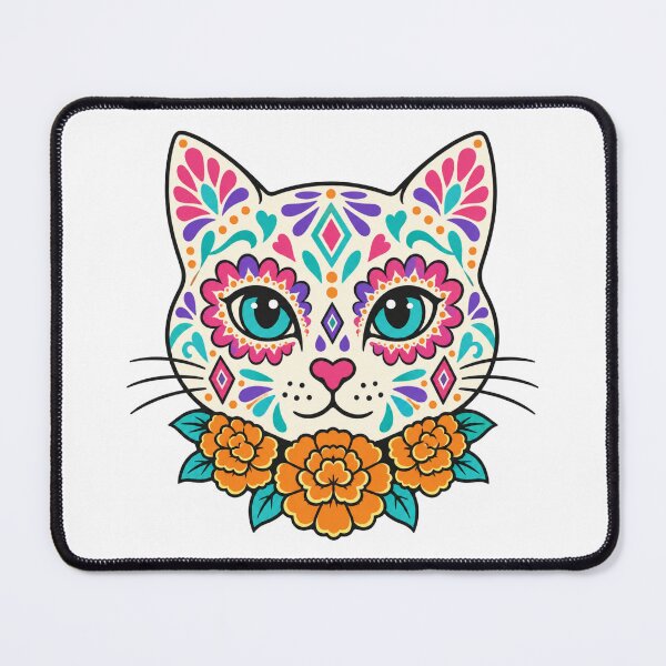 Item preview, Sugar Skull Cat Face Marigold Collar Colorful designed and sold by Inkworksbyshery.