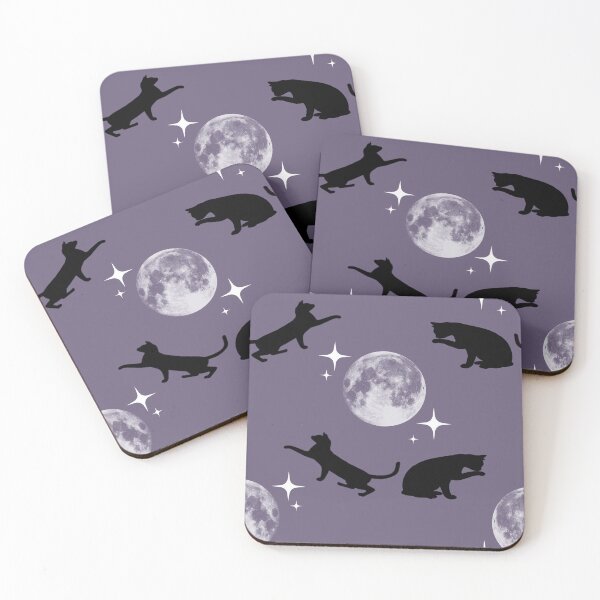Item preview, Midnight Celestial Cats and Full Moon Whimsical Pattern designed and sold by BattlenbrnSew.