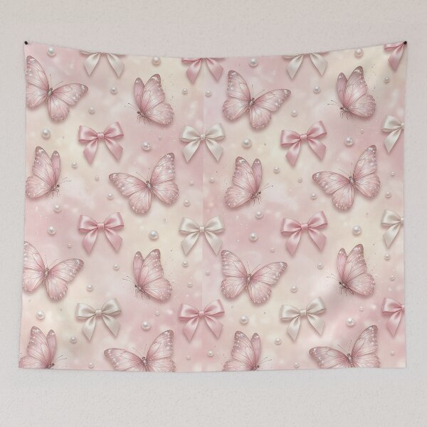 Item preview, Realistic Pink Butterfly Satin Bows Pattern designed and sold by wallpapersarts.