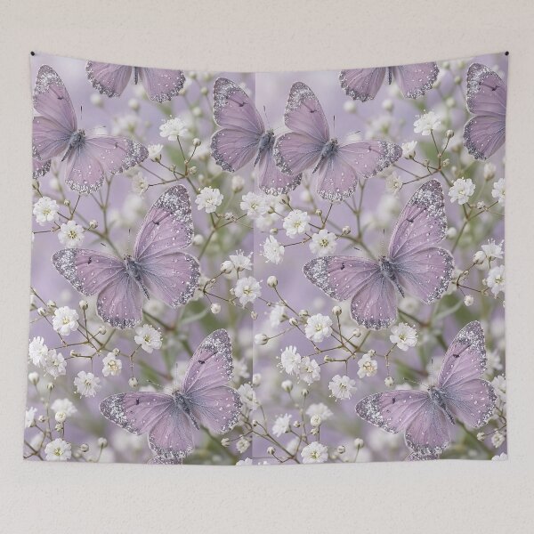 Item preview, Realistic Lilac Butterfly Floral Dew Pattern designed and sold by wallpapersarts.