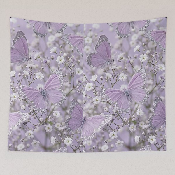 Item preview, Realistic Lilac Butterfly Floral Dew Pattern designed and sold by wallpapersarts.