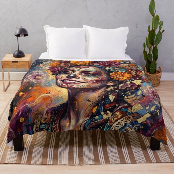 Item preview, Catrina Skull Day of the Dead Flowers Expressionist designed and sold by JonelleTshirts.