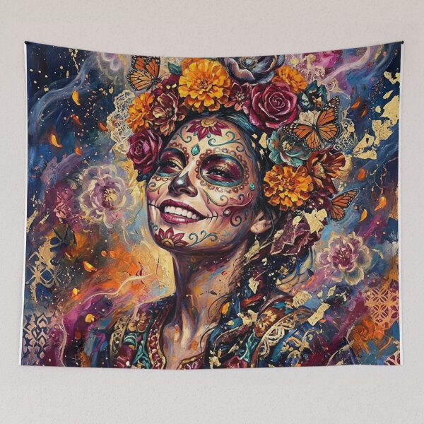 Item preview, Catrina Skull Day of the Dead Flowers Expressionist designed and sold by JonelleTshirts.