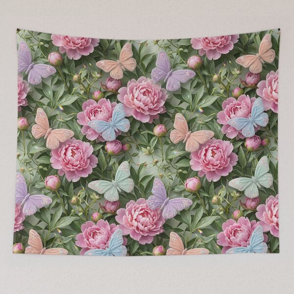 Item preview, Realistic Dewy Peonies And Glitter Butterflies designed and sold by wallpapersarts.