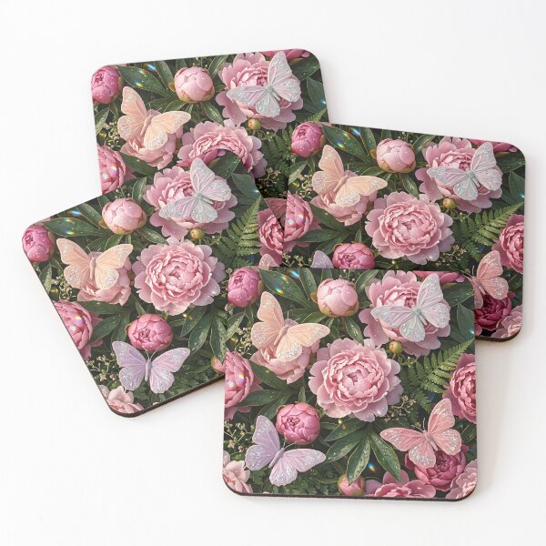 Item preview, Realistic Dewy Peonies And Glitter Butterflies designed and sold by wallpapersarts.