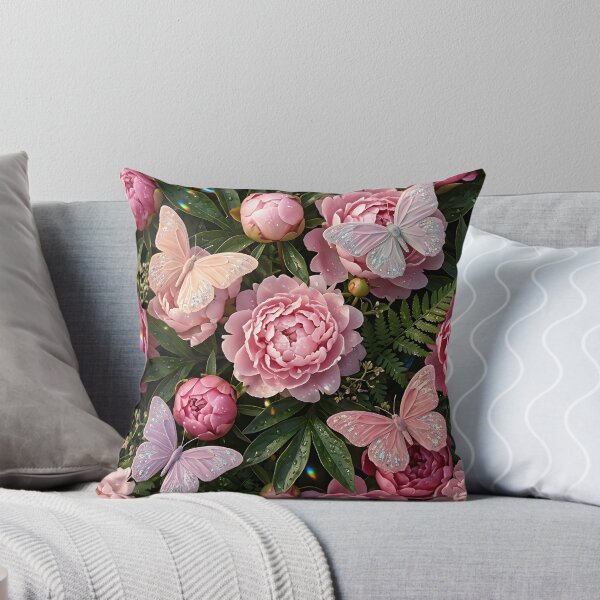 Item preview, Realistic Dewy Peonies And Glitter Butterflies designed and sold by wallpapersarts.
