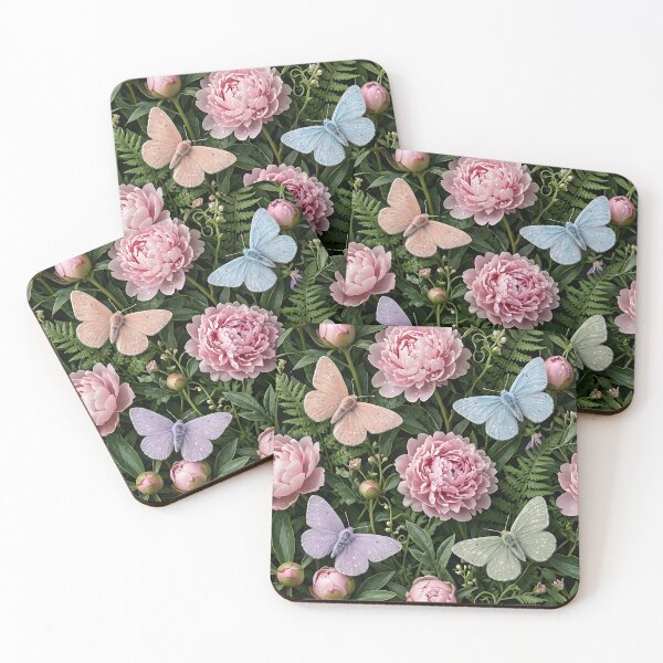 Item preview, Realistic Dewy Peonies And Glitter Butterflies designed and sold by wallpapersarts.