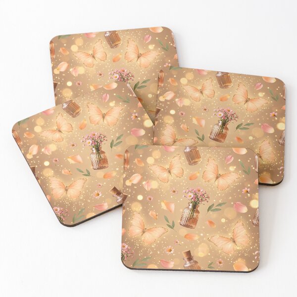Item preview, Realistic Peach Butterfly Glass Bottles Pattern designed and sold by wallpapersarts.
