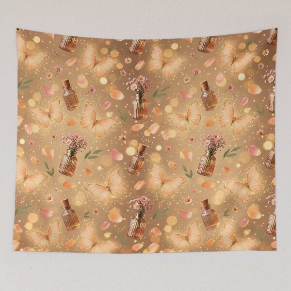 Item preview, Realistic Peach Butterfly Glass Bottles Pattern designed and sold by wallpapersarts.
