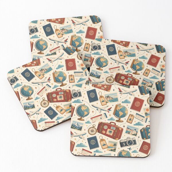 Item preview, Vintage Travel Adventure Pattern with Airplanes and Luggage designed and sold by Glottopia.