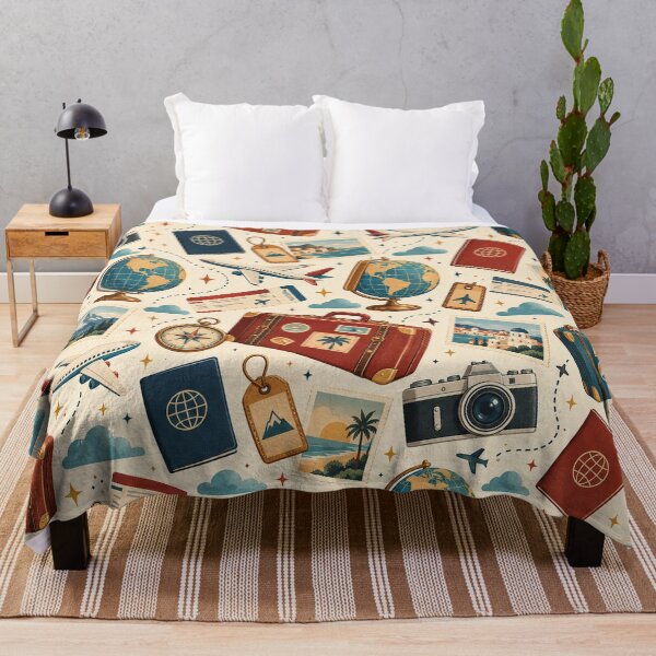 Item preview, Vintage Travel Adventure Pattern with Airplanes and Luggage designed and sold by Glottopia.