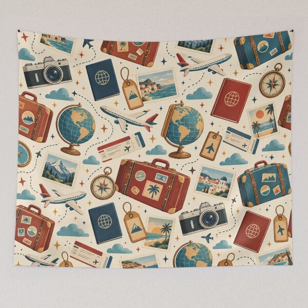 Item preview, Vintage Travel Adventure Pattern with Airplanes and Luggage designed and sold by Glottopia.