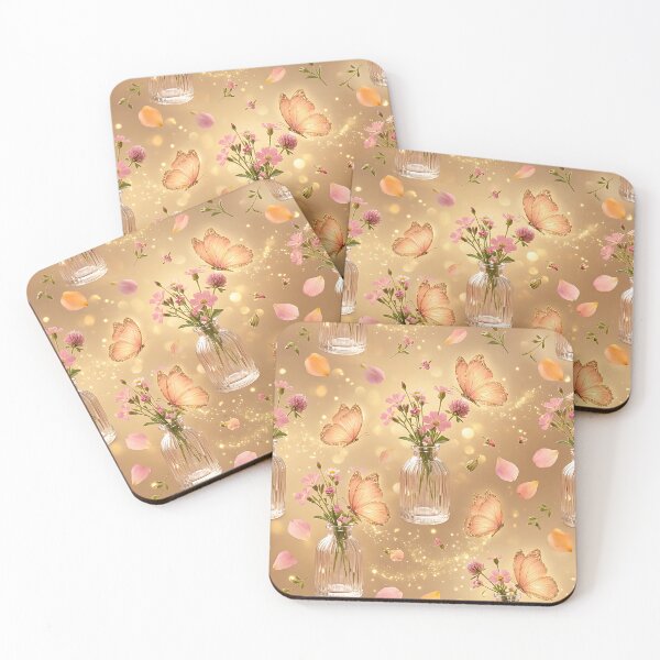 Item preview, Realistic Peach Butterfly Glass Bottles Pattern designed and sold by wallpapersarts.