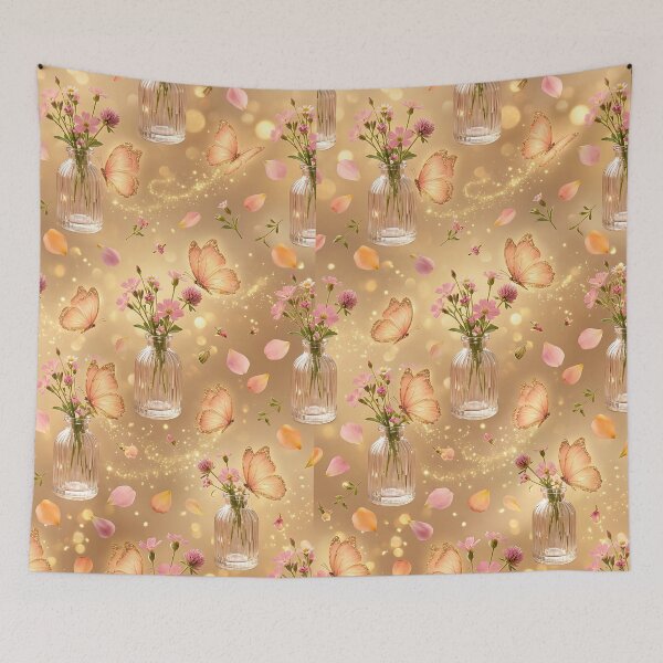 Item preview, Realistic Peach Butterfly Glass Bottles Pattern designed and sold by wallpapersarts.