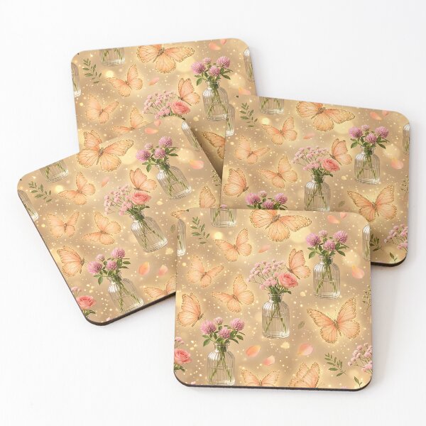 Item preview, Realistic Peach Butterfly Glass Bottles Pattern designed and sold by wallpapersarts.